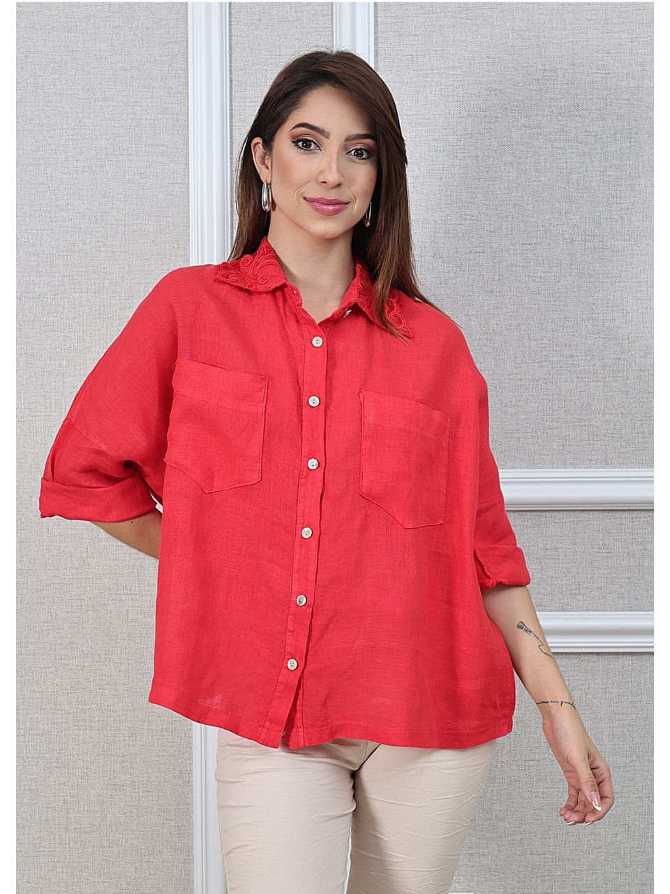 Camisa Carol Linho Italiano Vermelho 