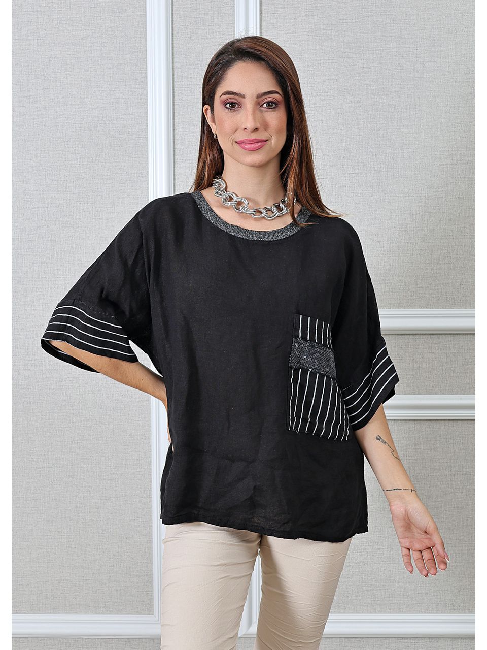 Bata Clara Linho Italiano Preto