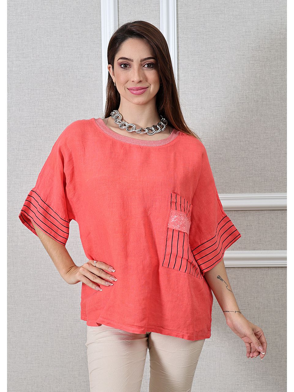 Bata Clara Linho Italiano Coral