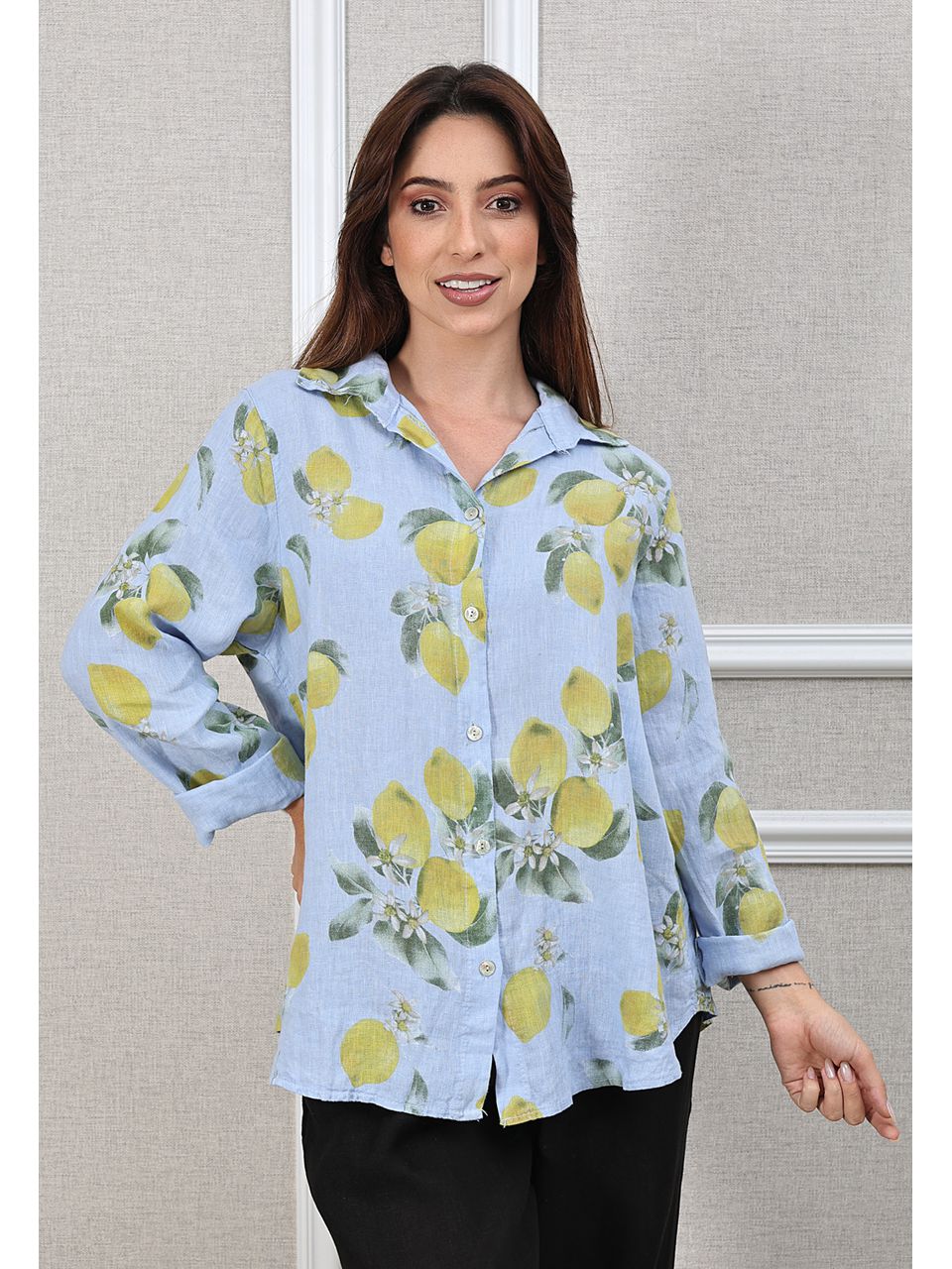 Camisa Loraine Linho Italiano Azul Hortência