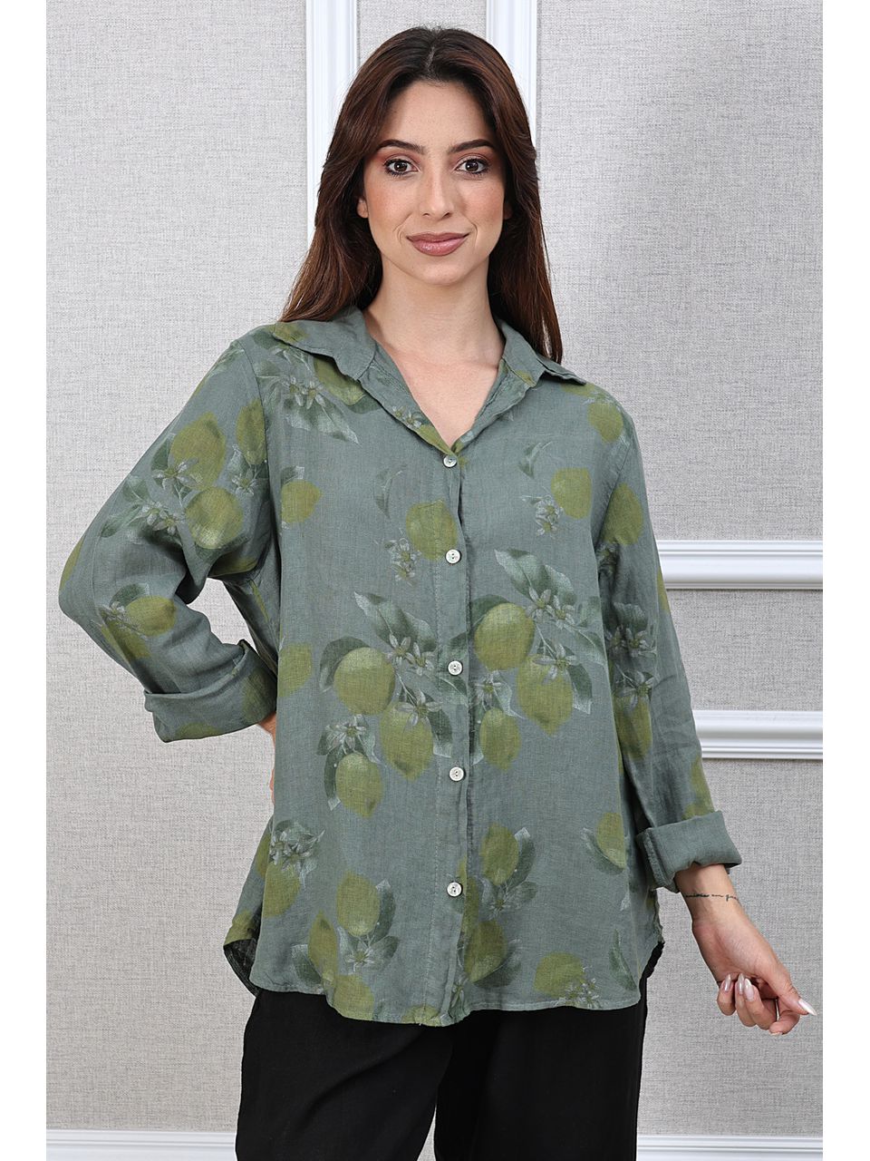 Camisa Loraine Linho Italiano Verde Militar