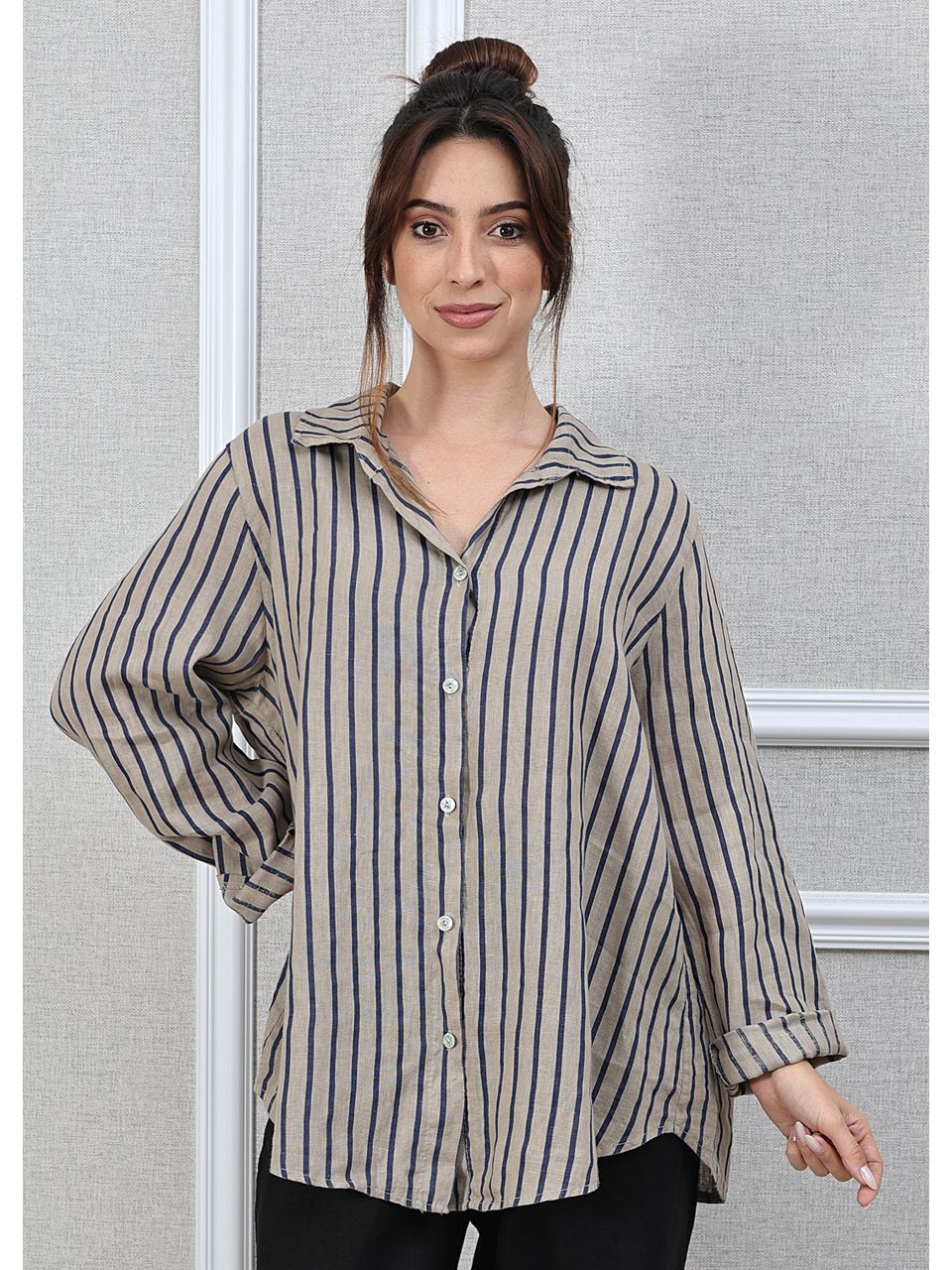 Camisa Monica Linho Italiano Bege