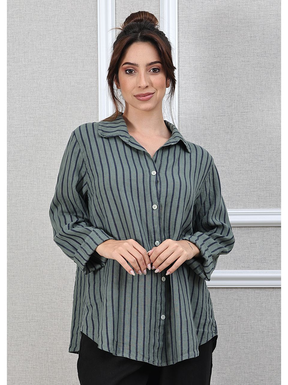 Camisa Monica Linho Italiano Verde Militar