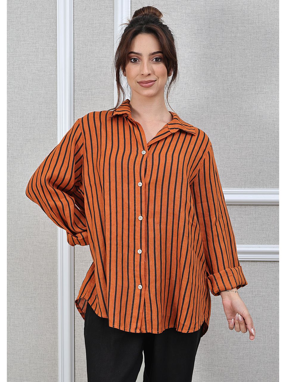 Camisa Monica Linho Italiano Terracota