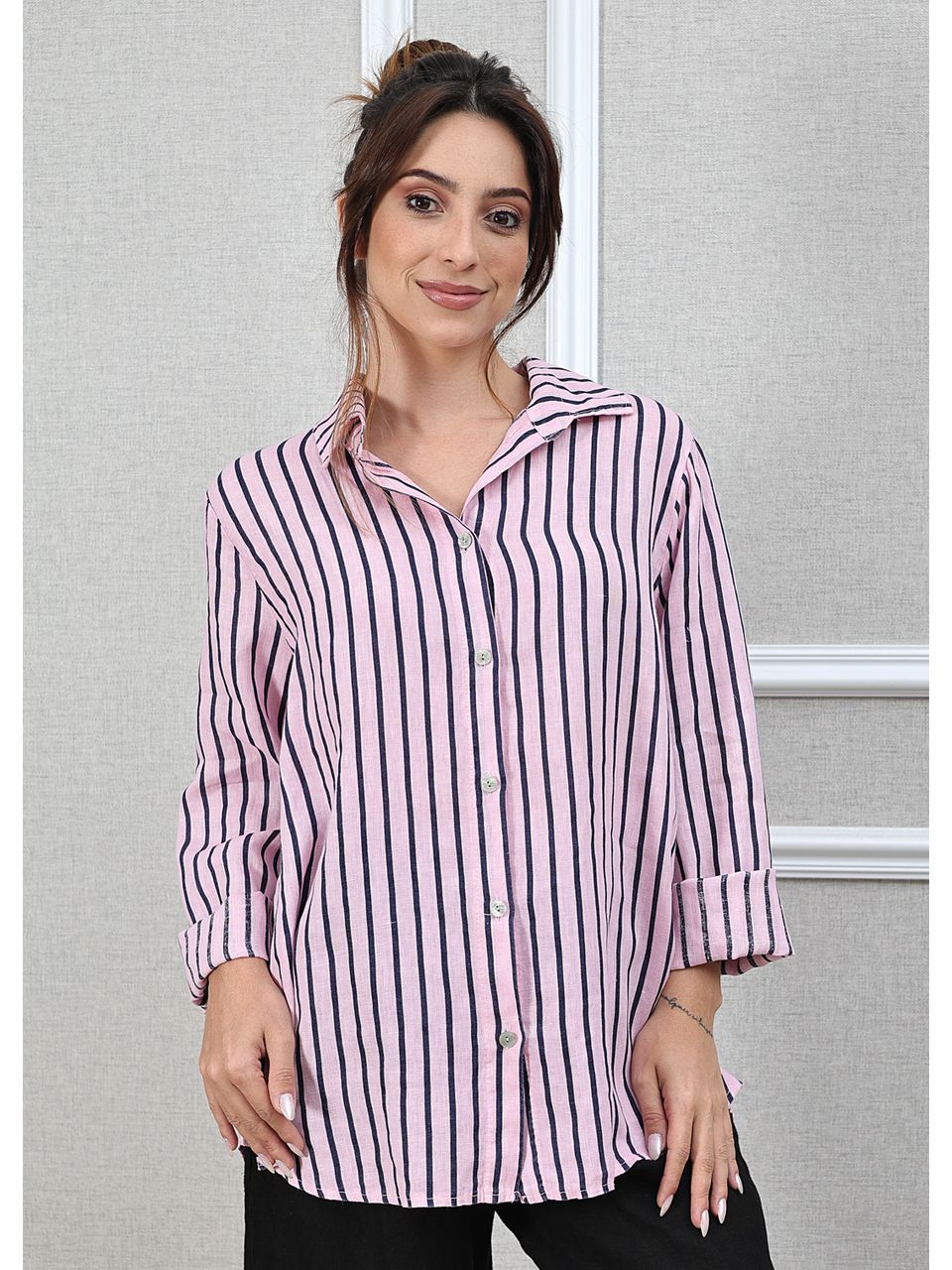 Camisa Monica Linho Italiano Rosa Bebe