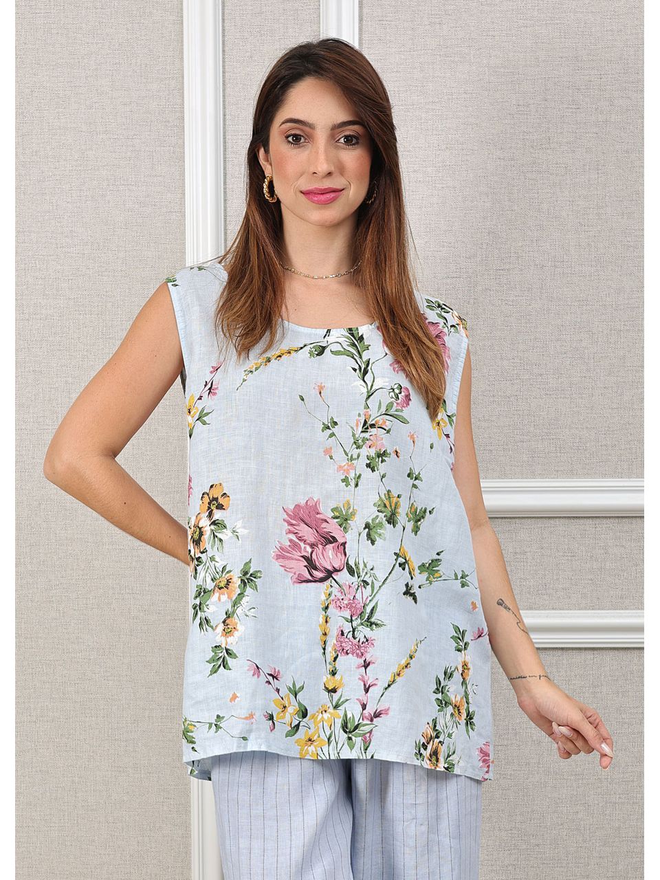 Regata Natalia Linho Italiano Azul Bebe