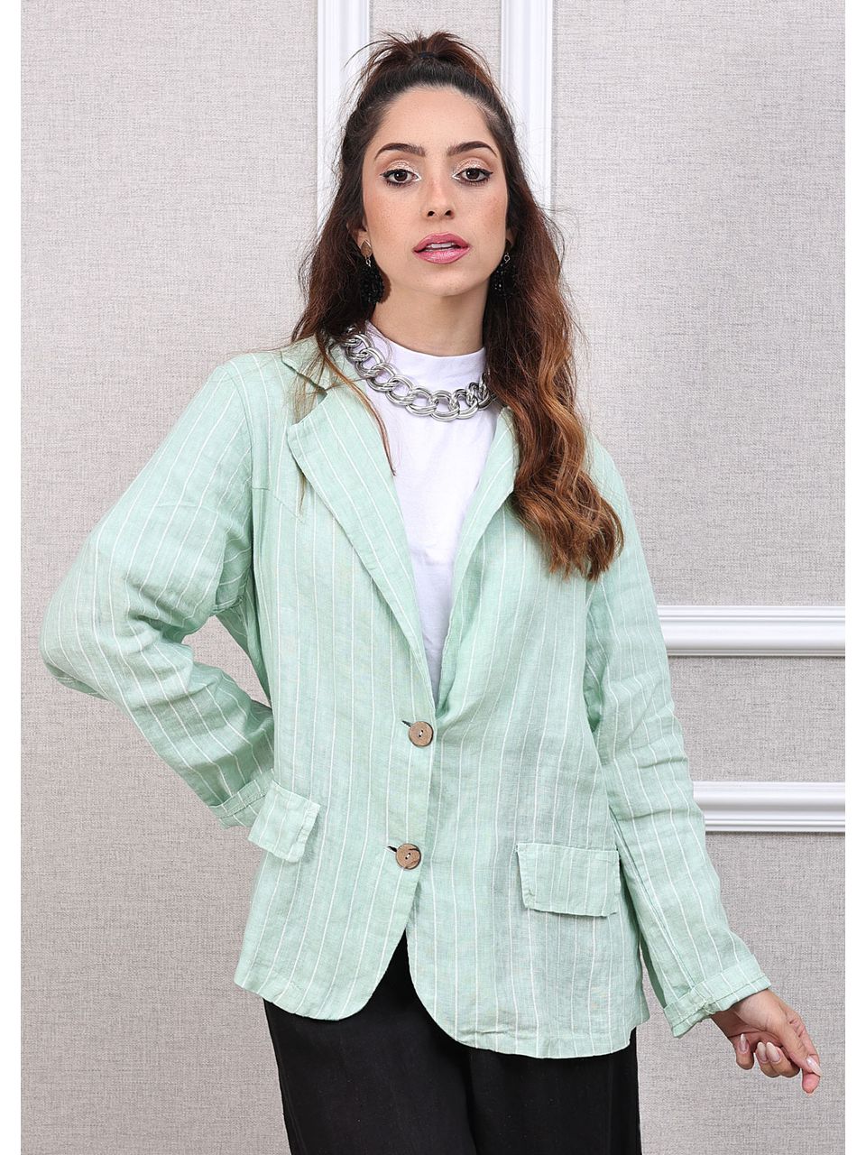 Blazer Daniele Linho Italiano Verde Àgua