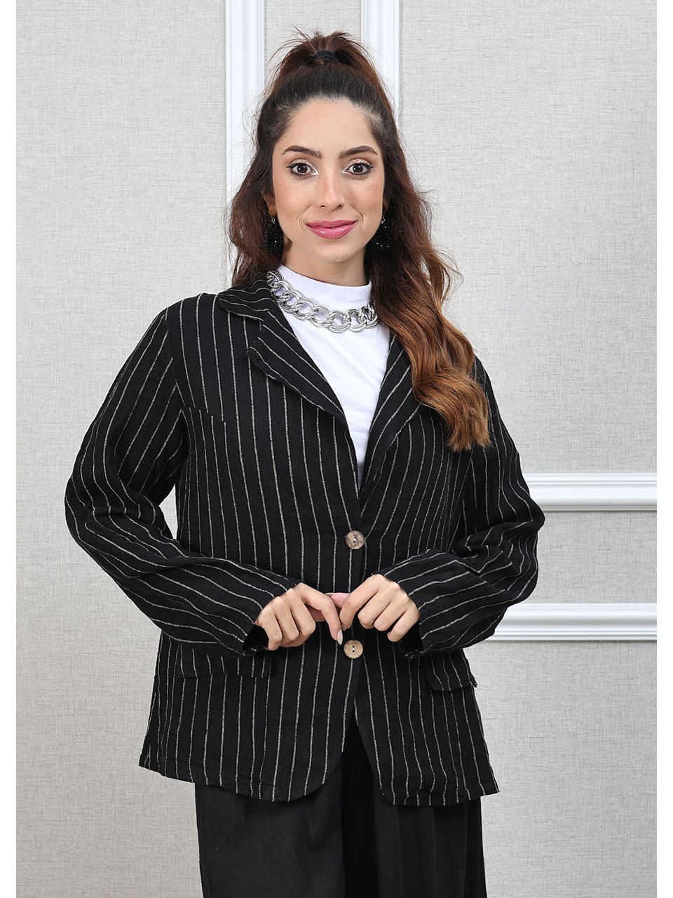 Blazer Daniele Linho Italiano Preto
