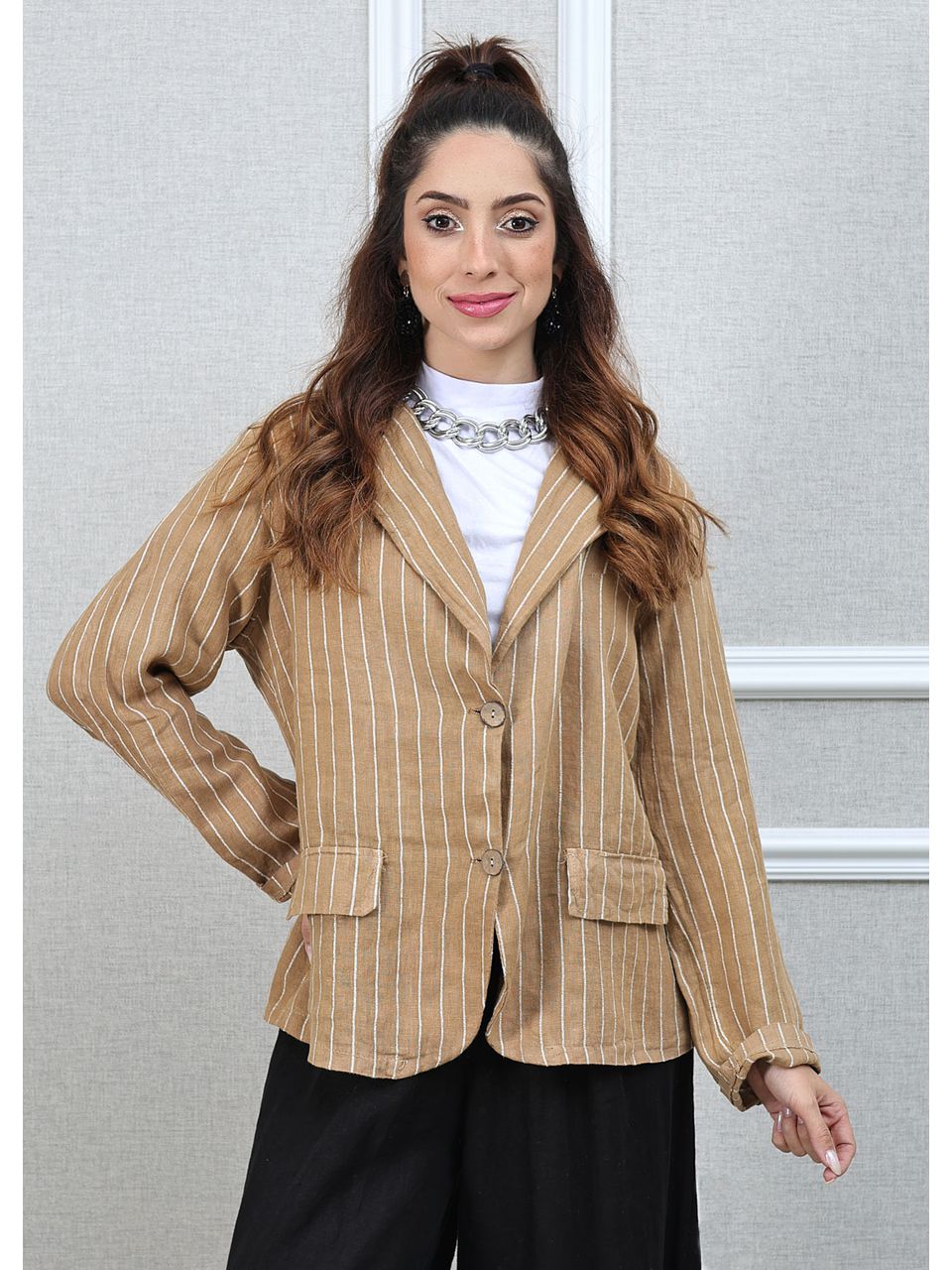 Blazer Daniele Linho Italiano Caramelo