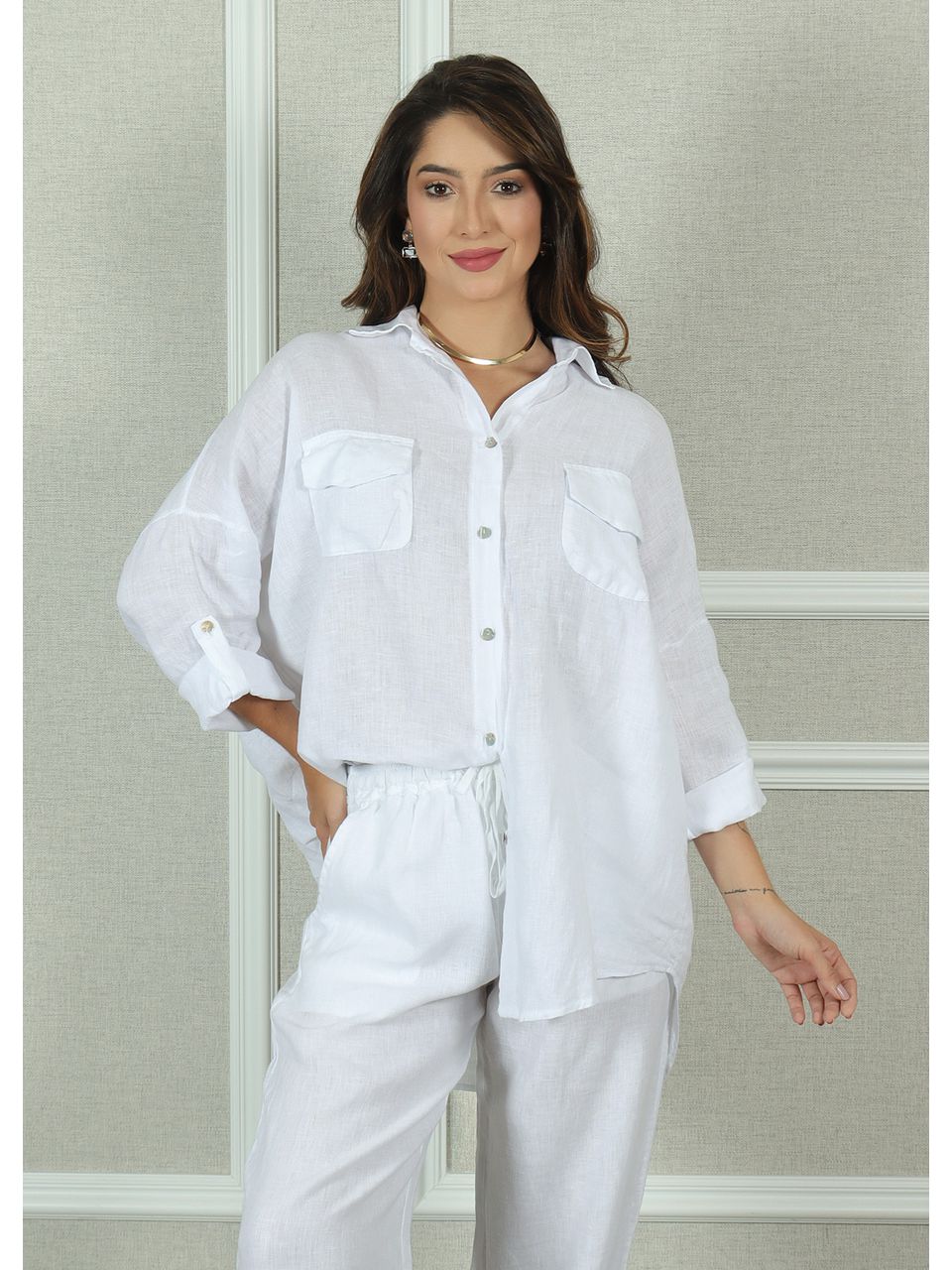 Camisa Clássica Linho Italiano Branca