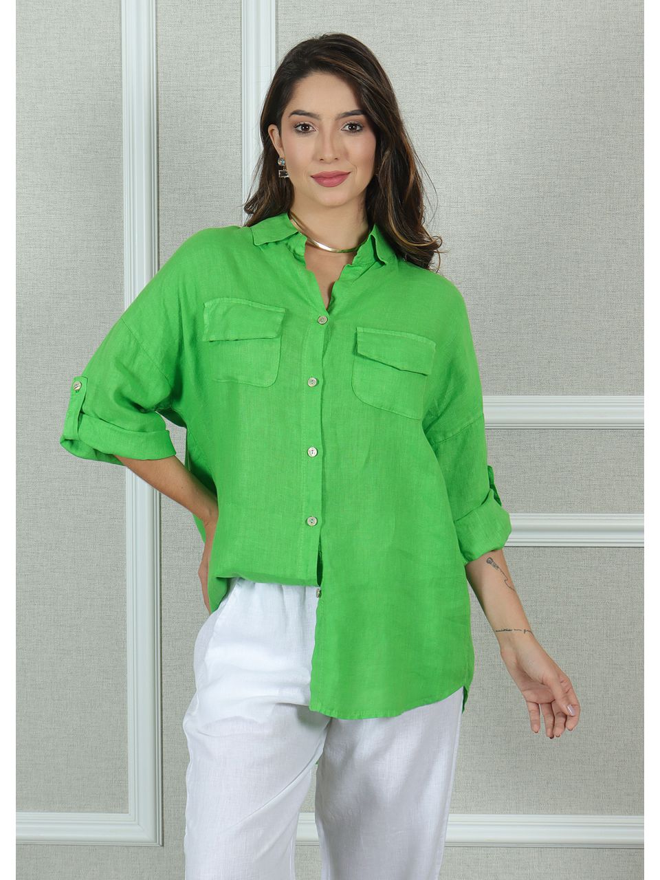 Camisa Clássica Linho Italiano Verde Maçã