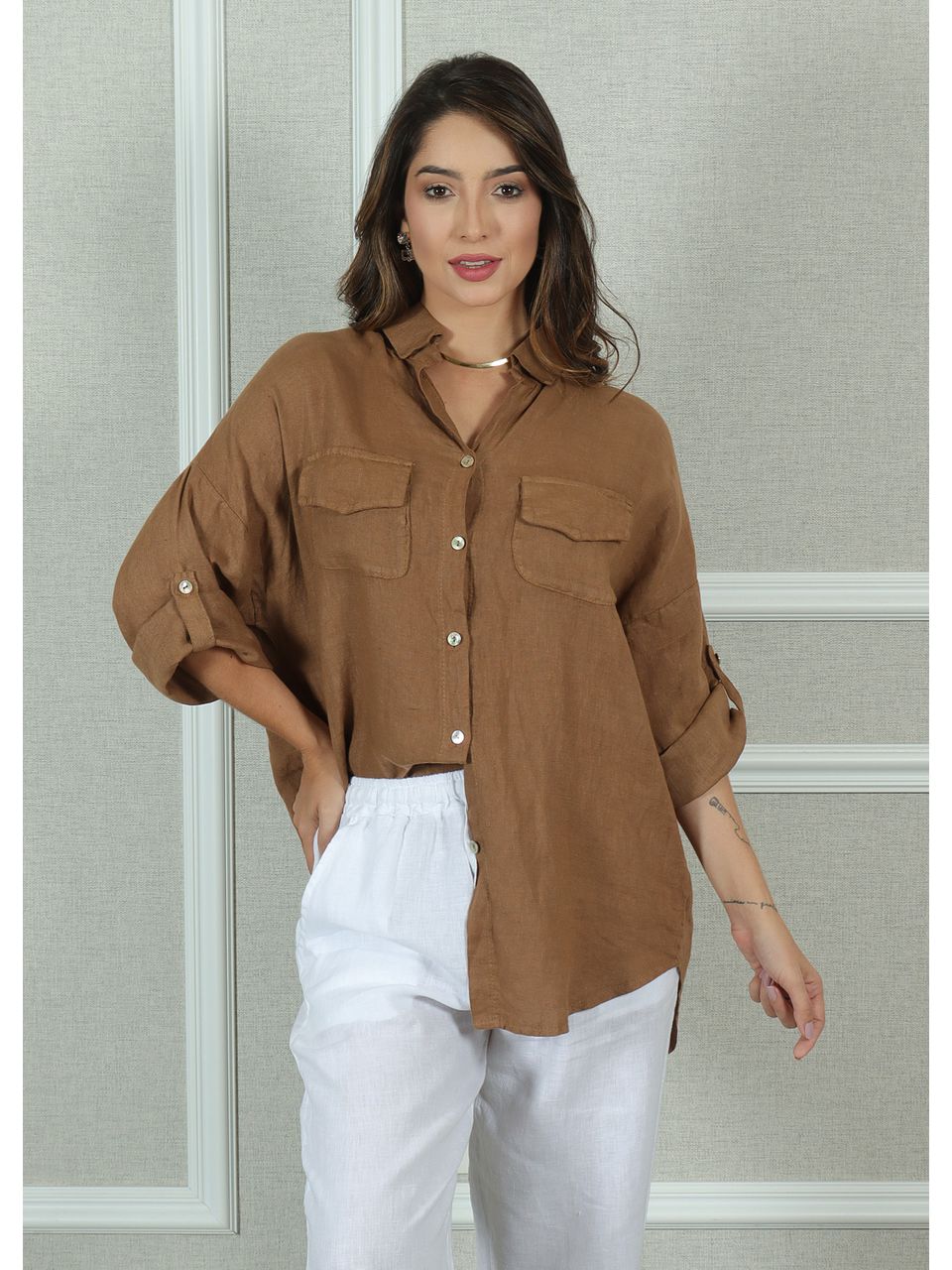 Camisa Clássica Linho Italiano Chocolate