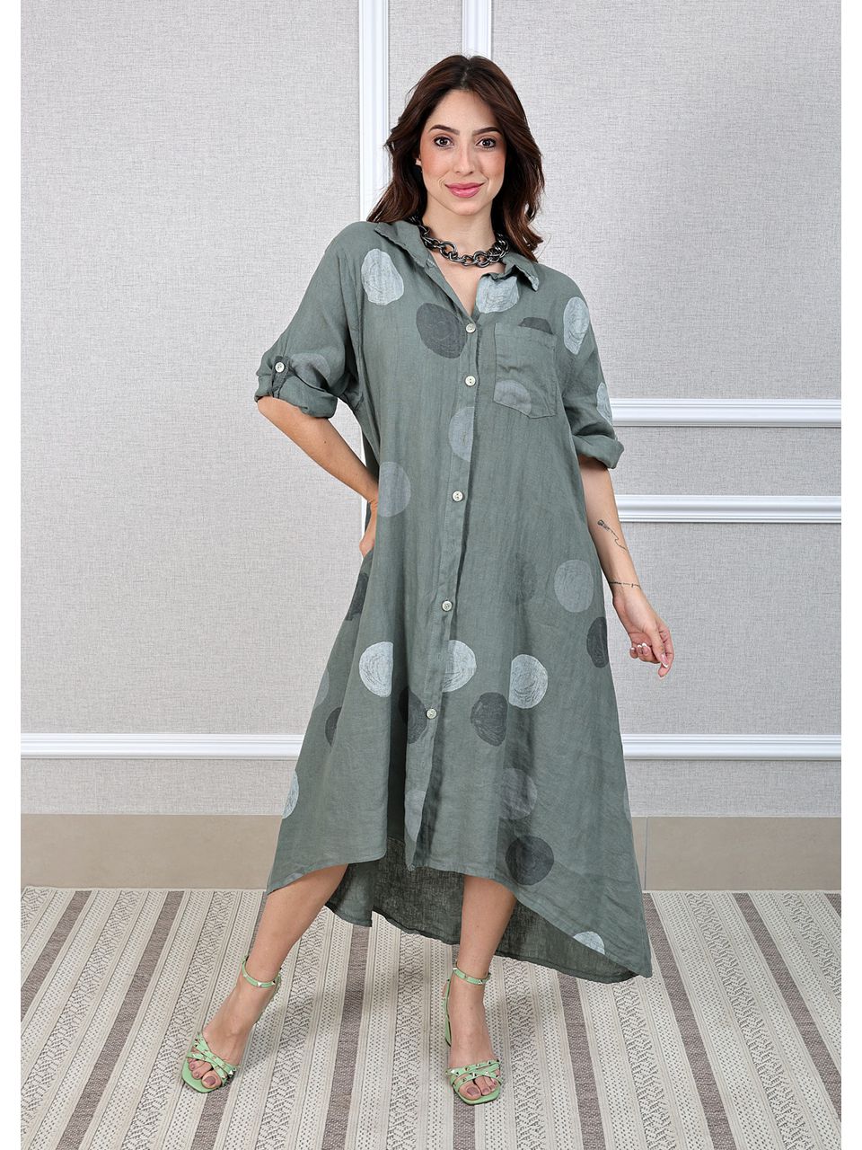 Chemise Tati Linho Italiano Verde Militar