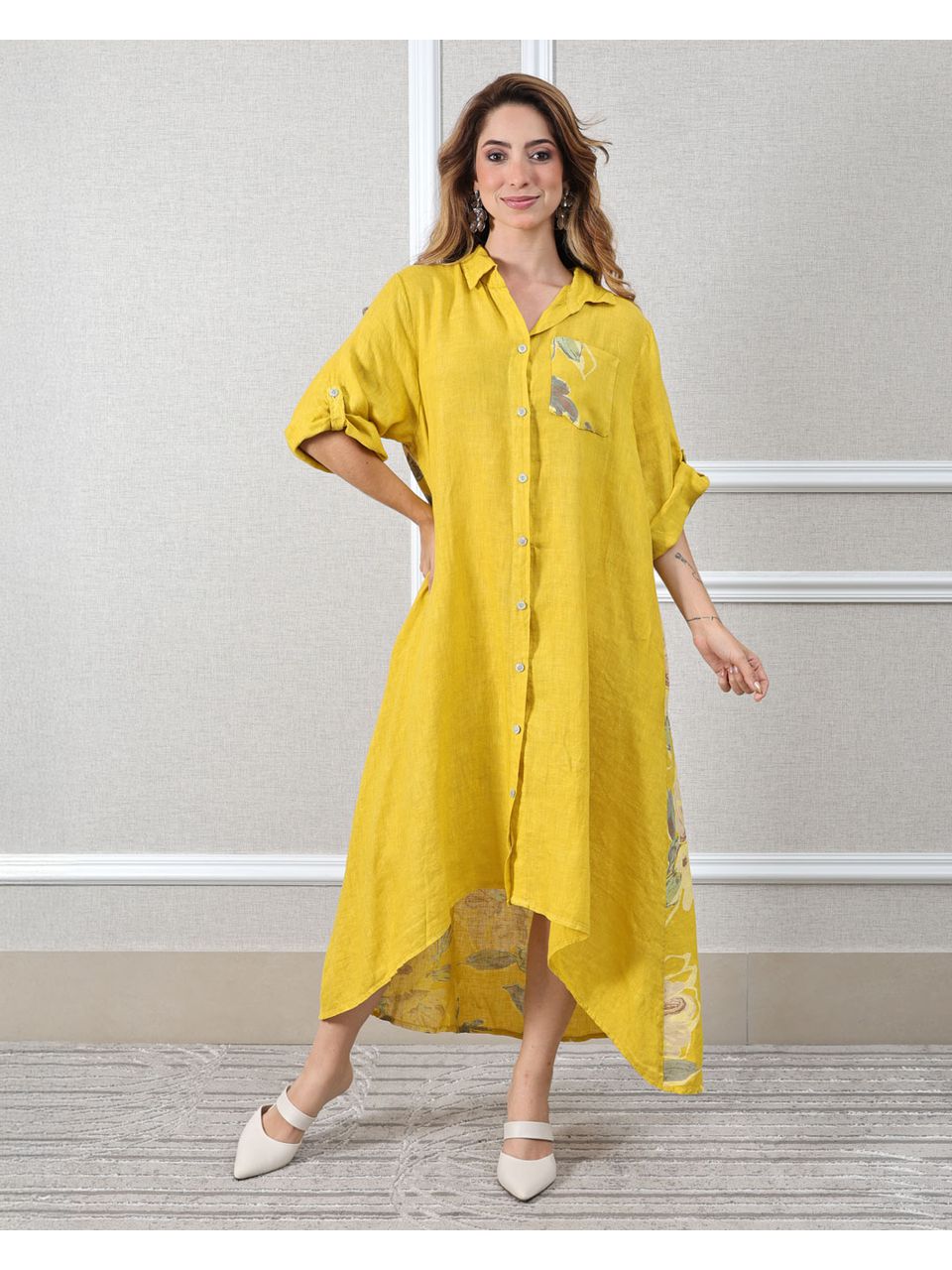 Chemise Melanie Linho Italiano Mostarda 