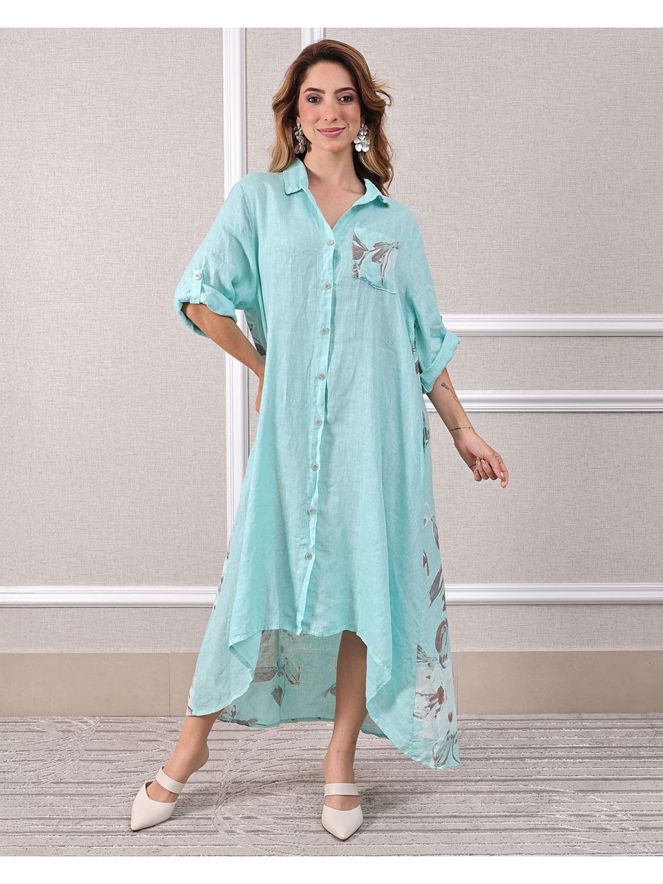 Chemise Melanie Linho Italiano Verde Água 