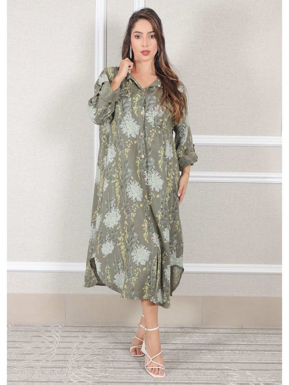 Chemise Agnes Linho Italiano Verde Militar