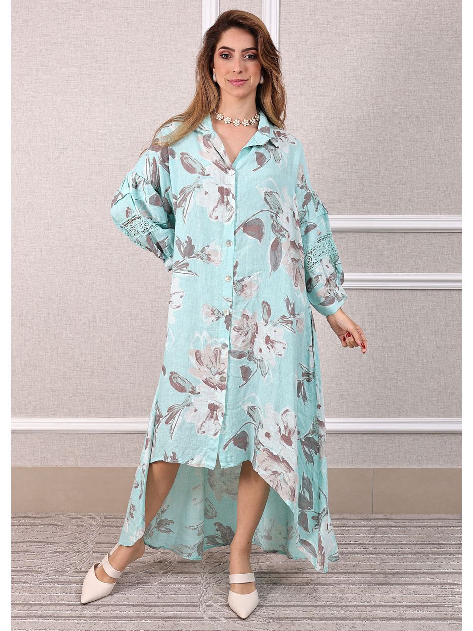 Vestido Elisa Linho Italiano Verde Grama .