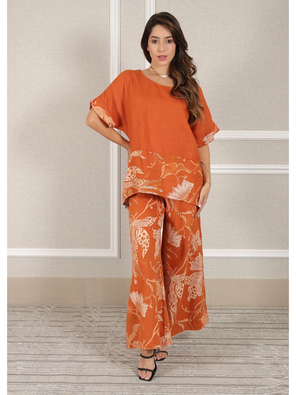 Conjunto Eva Linho Italiano Terracota