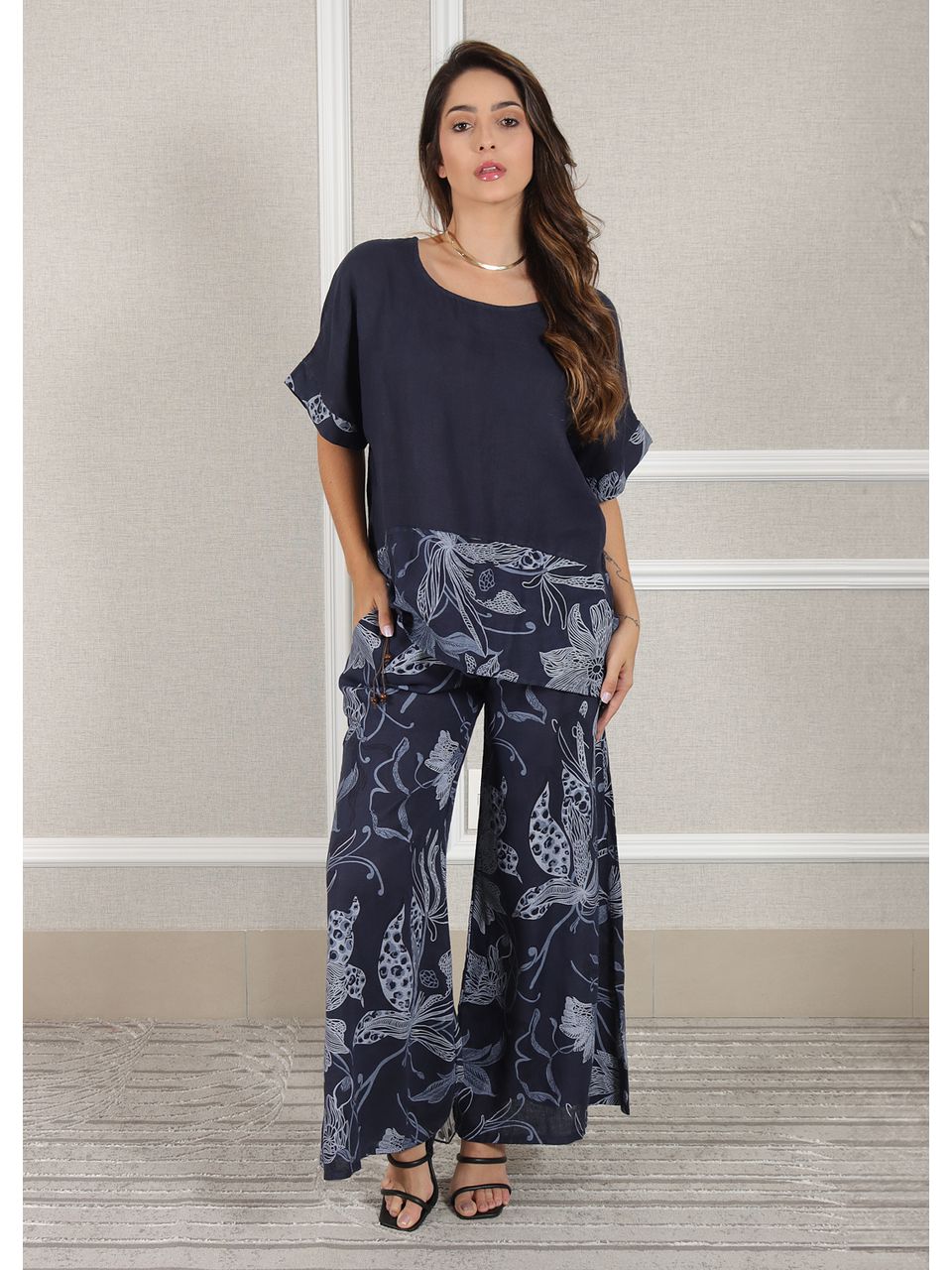 Conjunto Eva Linho Italiano Azul Marinho