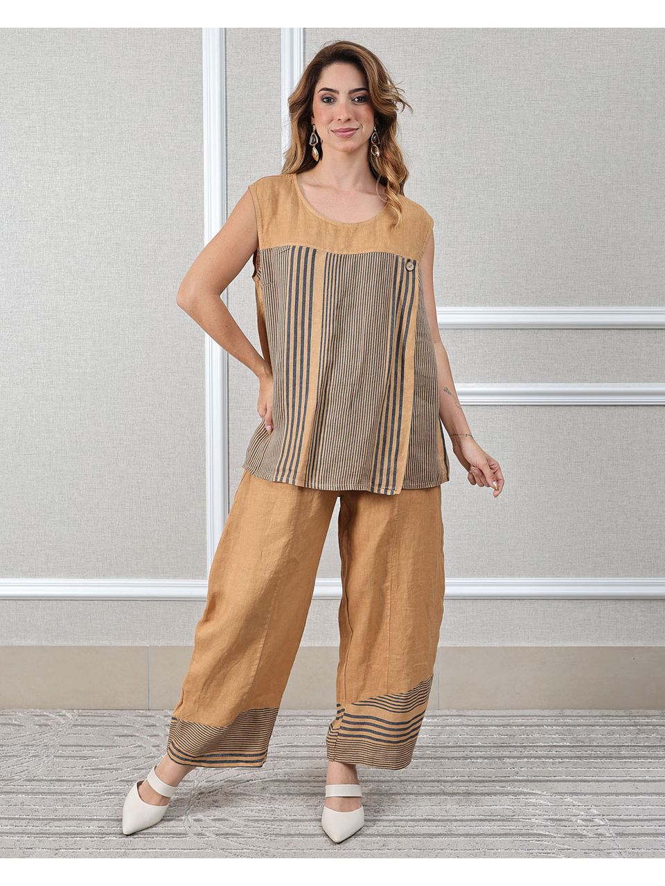 Conjunto Cora Linho Italiano Caramelo