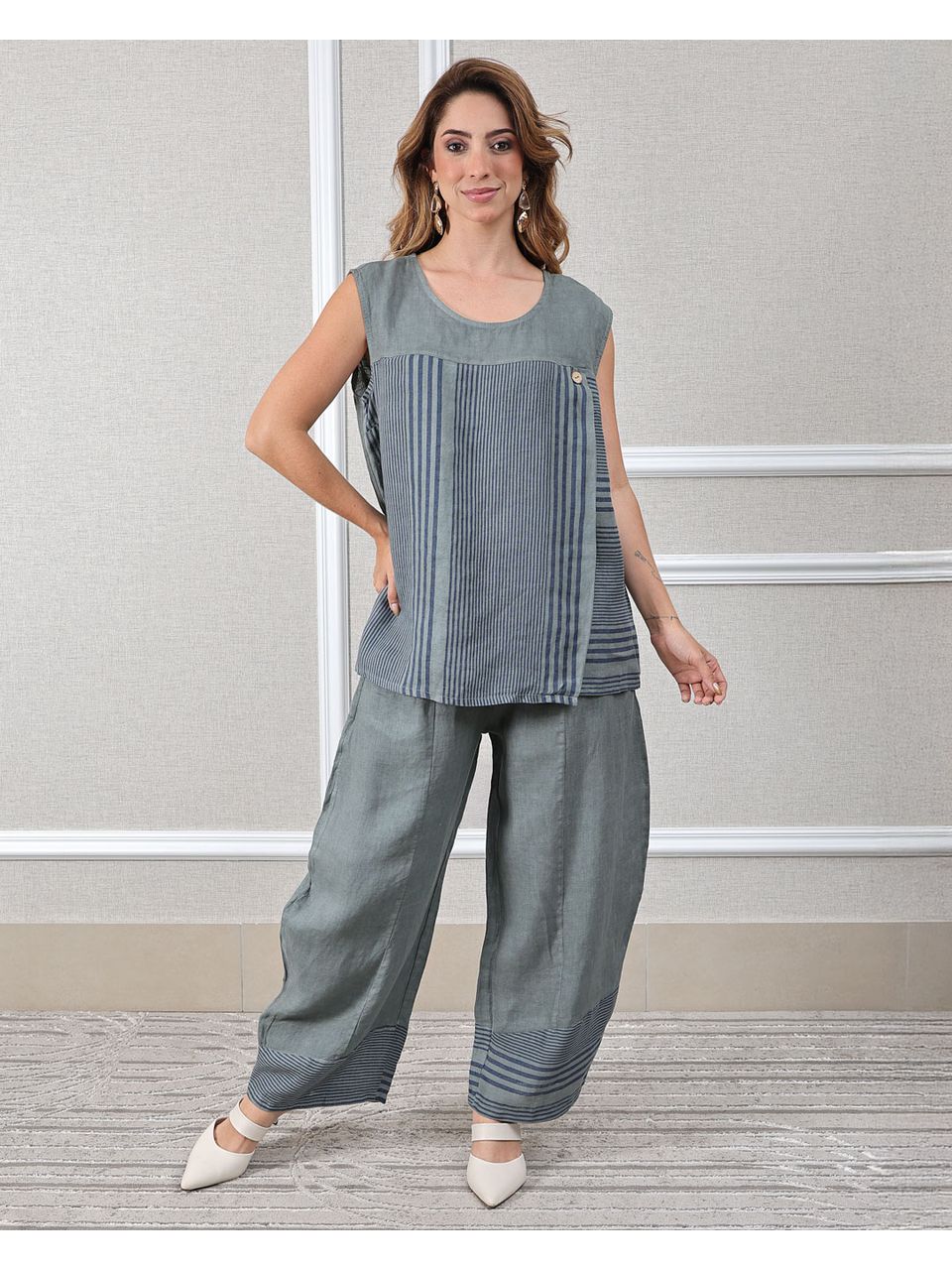 Conjunto Cora Linho Italiano Chumbo 