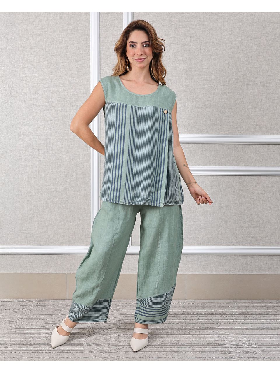 Conjunto Cora Linho Italiano Verde Menta 