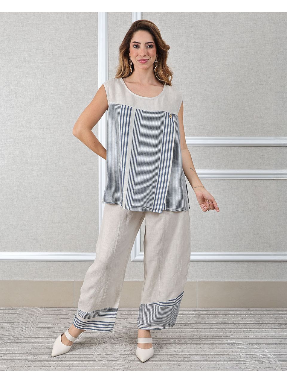 Conjunto Cora Linho Italiano Bege