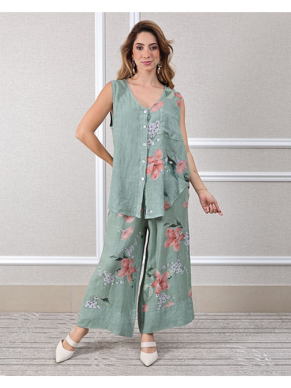 Conjunto Marisol Linho Italiano Verde Menta 
