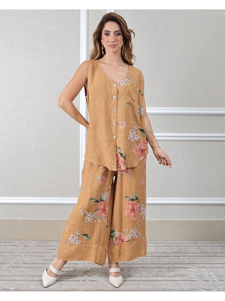 Conjunto Marisol Linho Italiano Caramelo