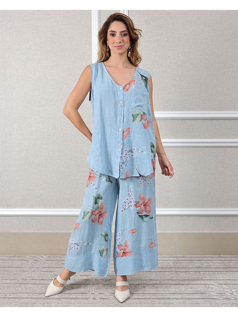 Conjunto Marisol Linho Italiano Azul Hortência 