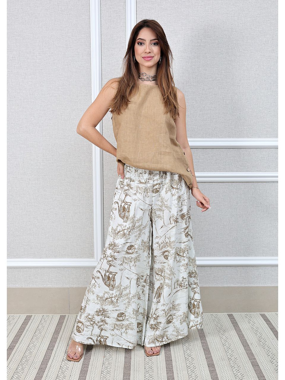 Conjunto Dior Linho Italiano Caramelo