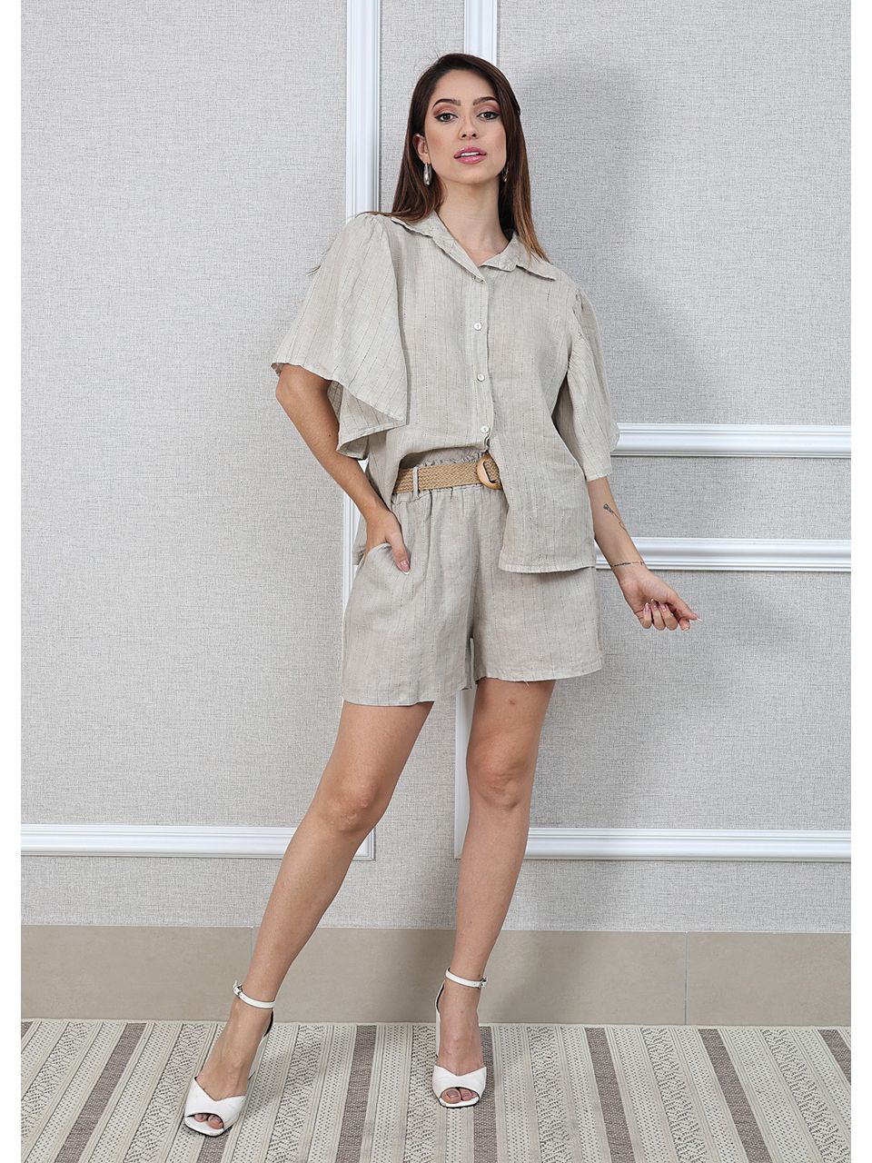Conjunto Marcela Linho Italiano Bege 