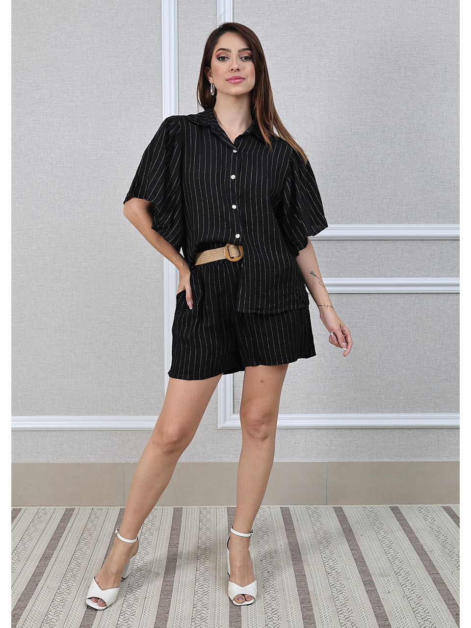 Conjunto Marcela Linho Italiano Preto