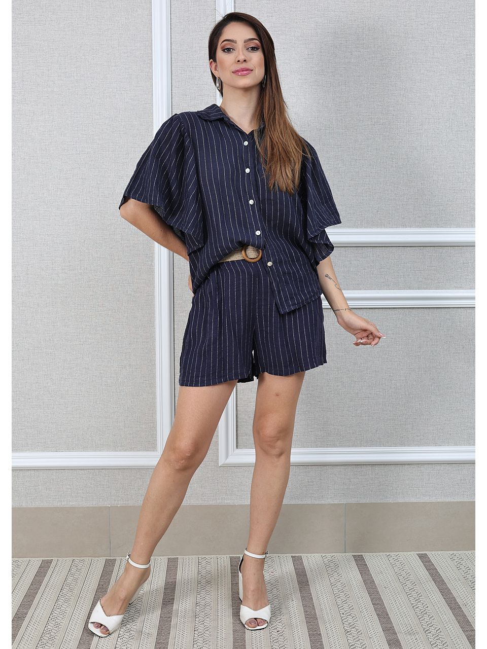 Conjunto Marcela Linho Italiano Azul Marinho