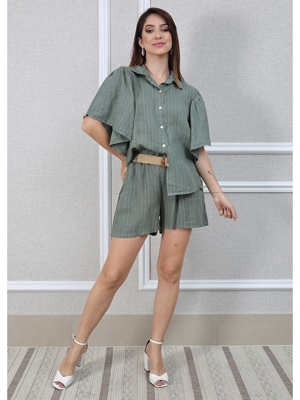 Conjunto Marcela Linho Italiano Verde Militar
