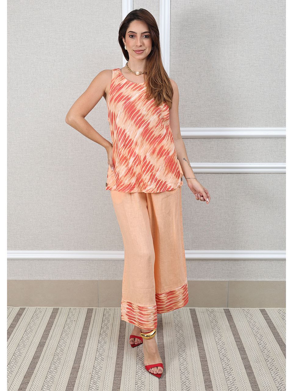 Conjunto Matilde Linho Italiano Pêssego