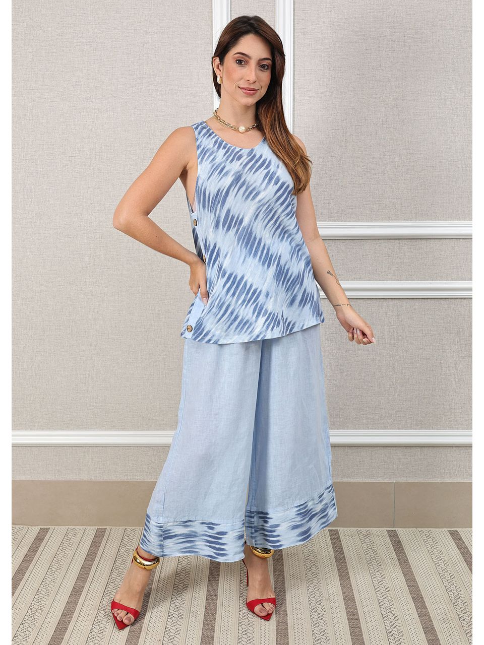 Conjunto Matilde Linho Italiano Azul Hortência