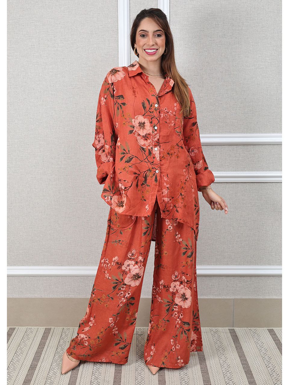 Conjunto Angela Linho Italiano Terracota