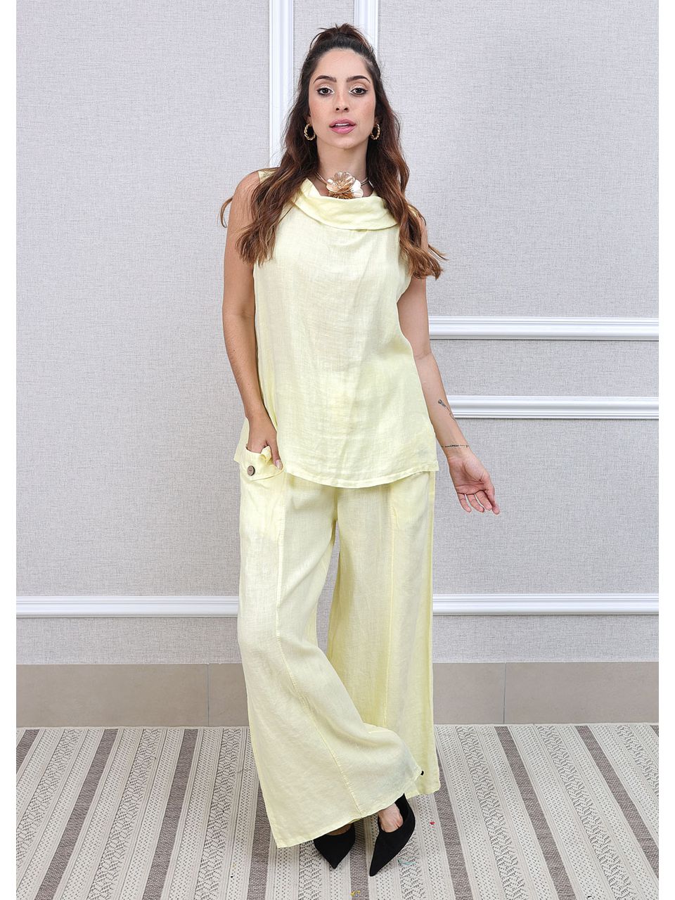 Conjunto Marina Linho Italiano Amarelo
