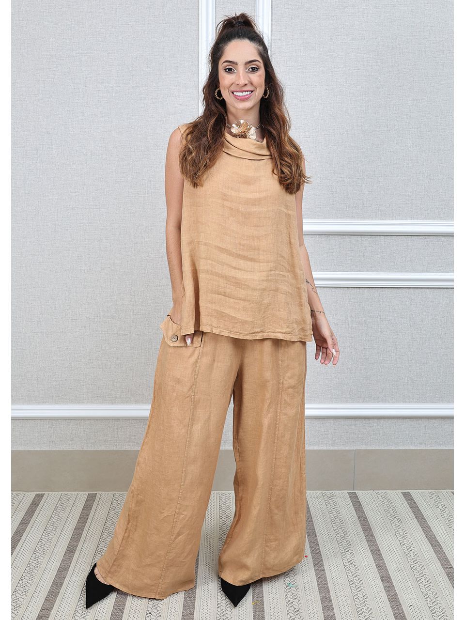 Conjunto Marina Linho Italiano Caramelo