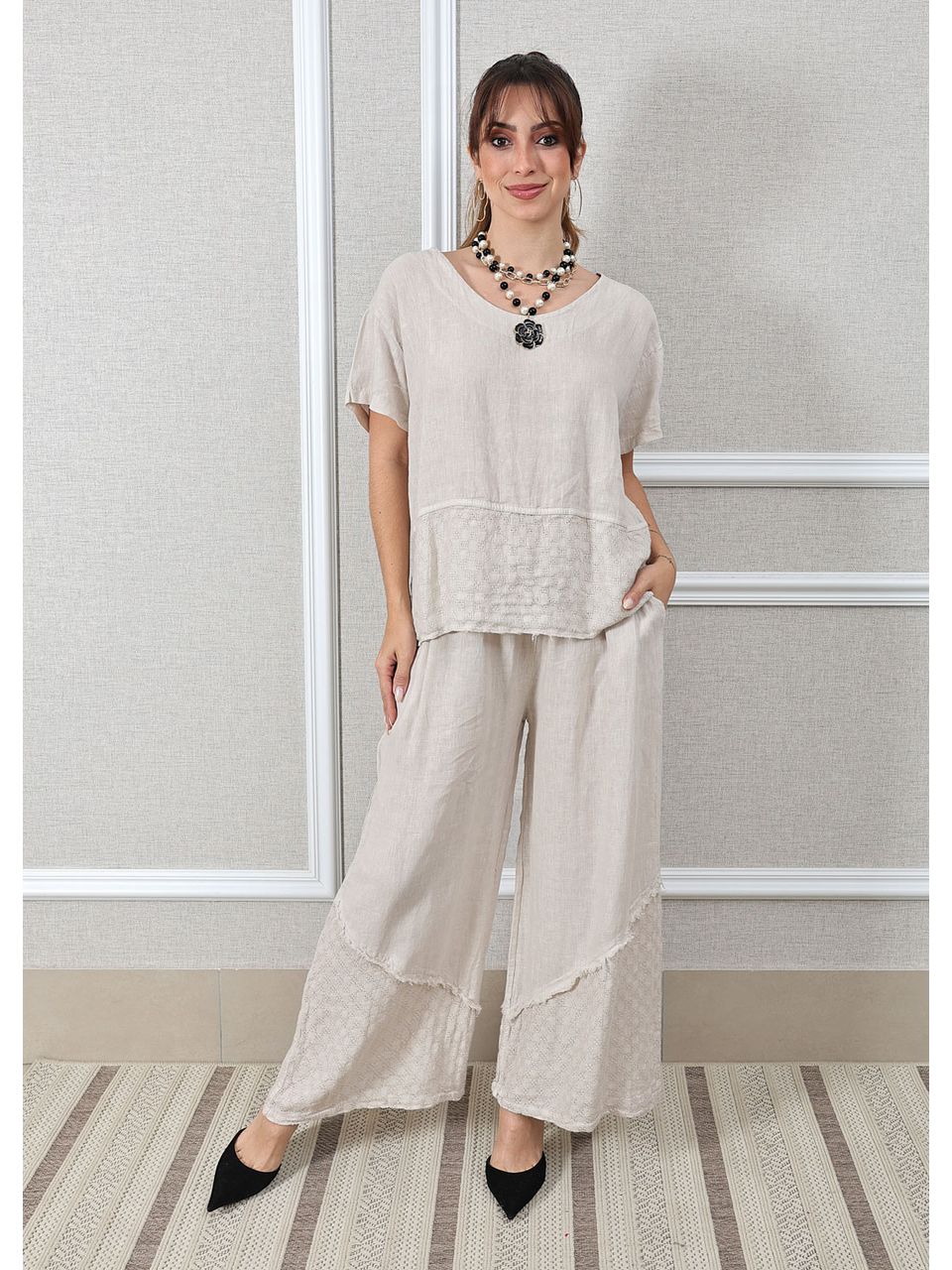 Conjunto Gisela Linho Italiano Bege