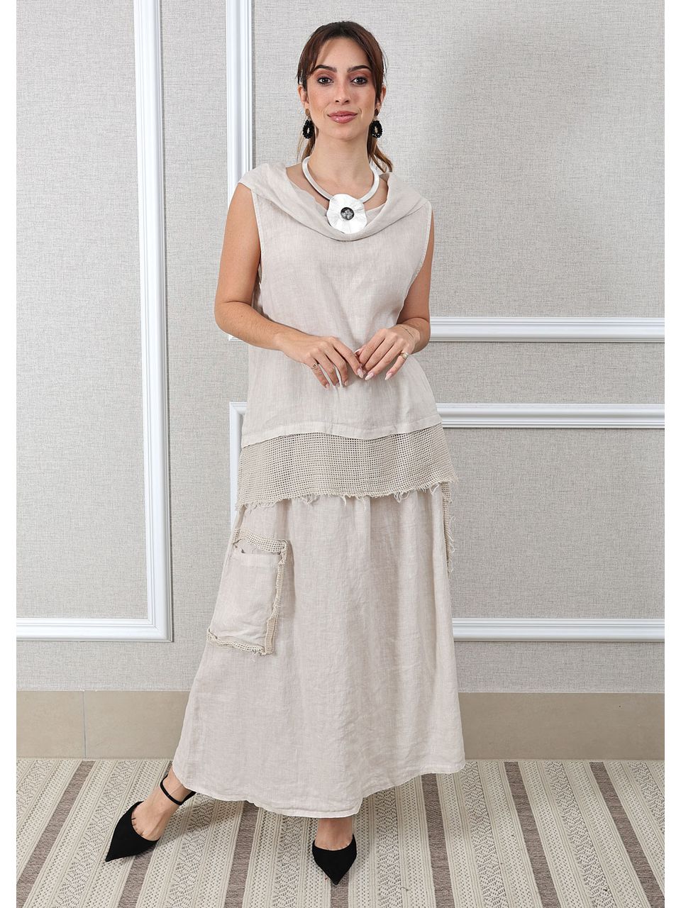 Conjunto Solange Linho Italiano Bege