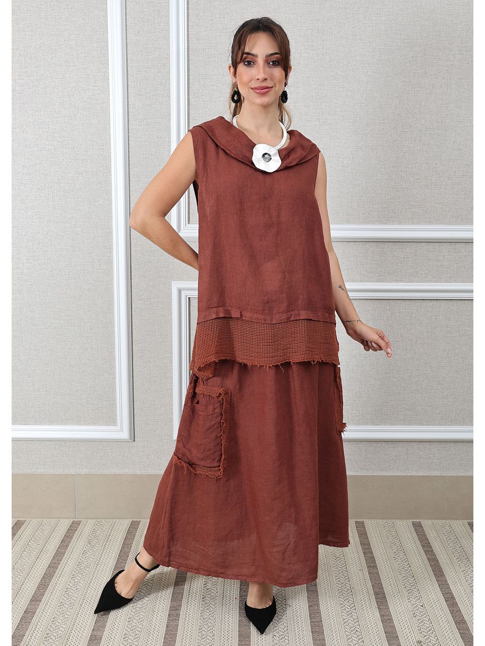 Conjunto Solange Linho Italiano Marrom