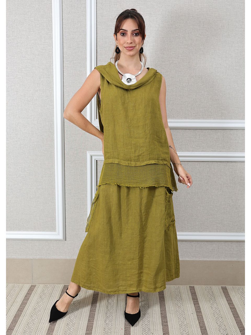 Conjunto Solange Linho Italiano Verde Pistache 