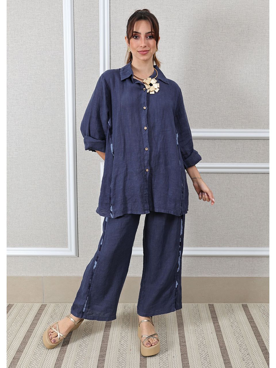 Conjunto Antonia Linho Italiano Azul Marinho