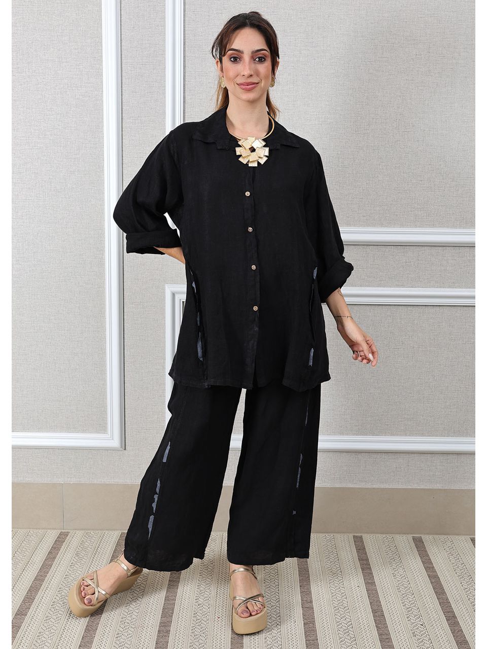 Conjunto Antonia Linho Italiano Preto