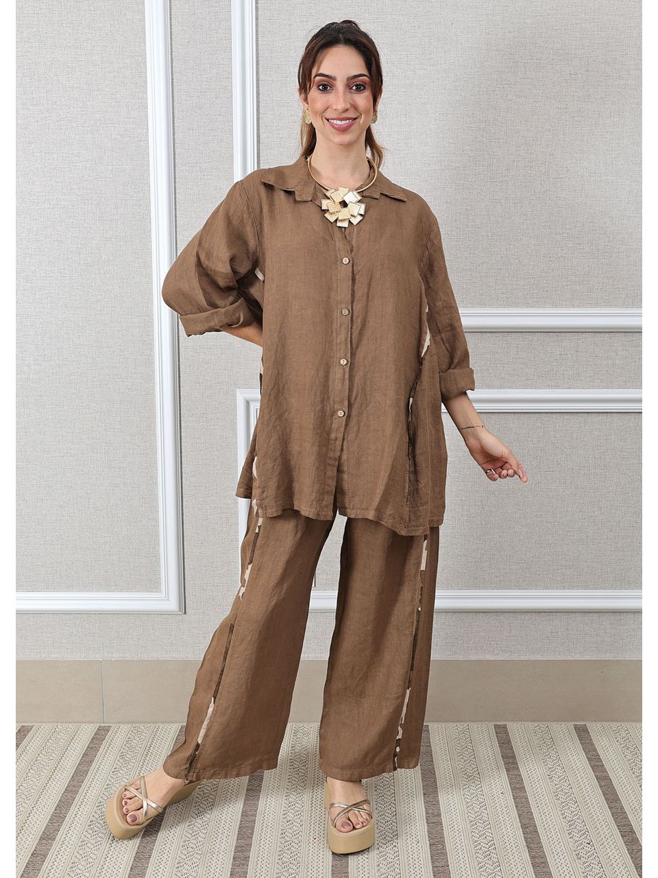 Conjunto Antonia Linho Italiano Caramelo