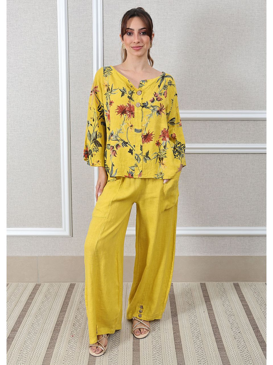 Conjunto Pamela Linho Italiano Mostarda 