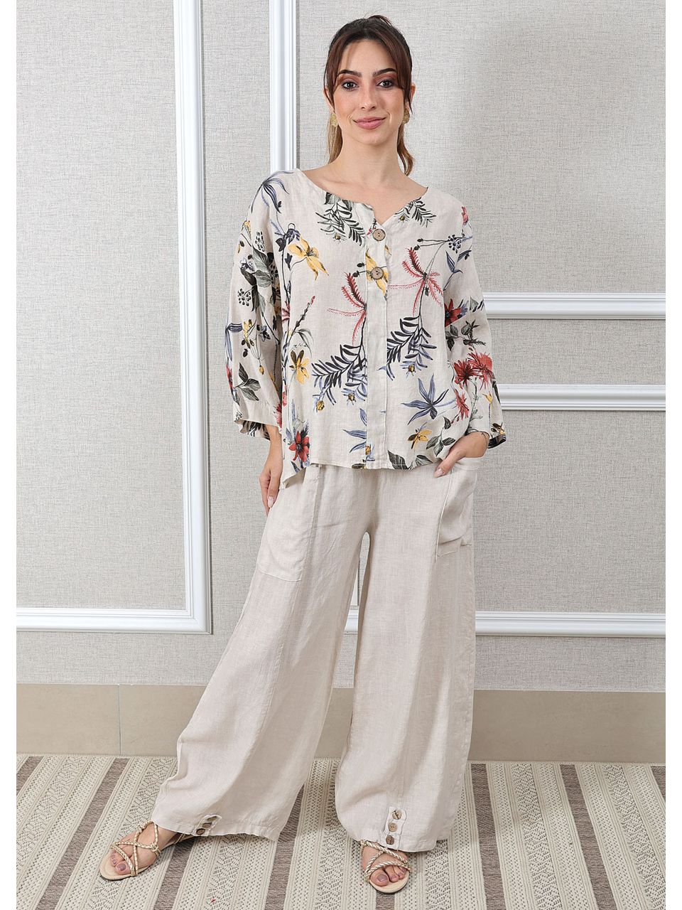 Conjunto Pamela Linho Italiano Bege