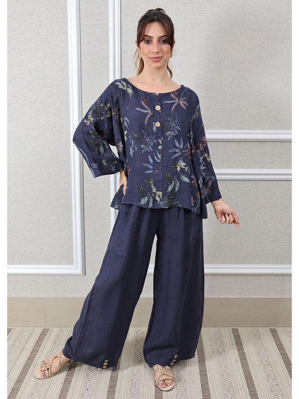 Conjunto Pamela Linho Italiano Azul Marinho 